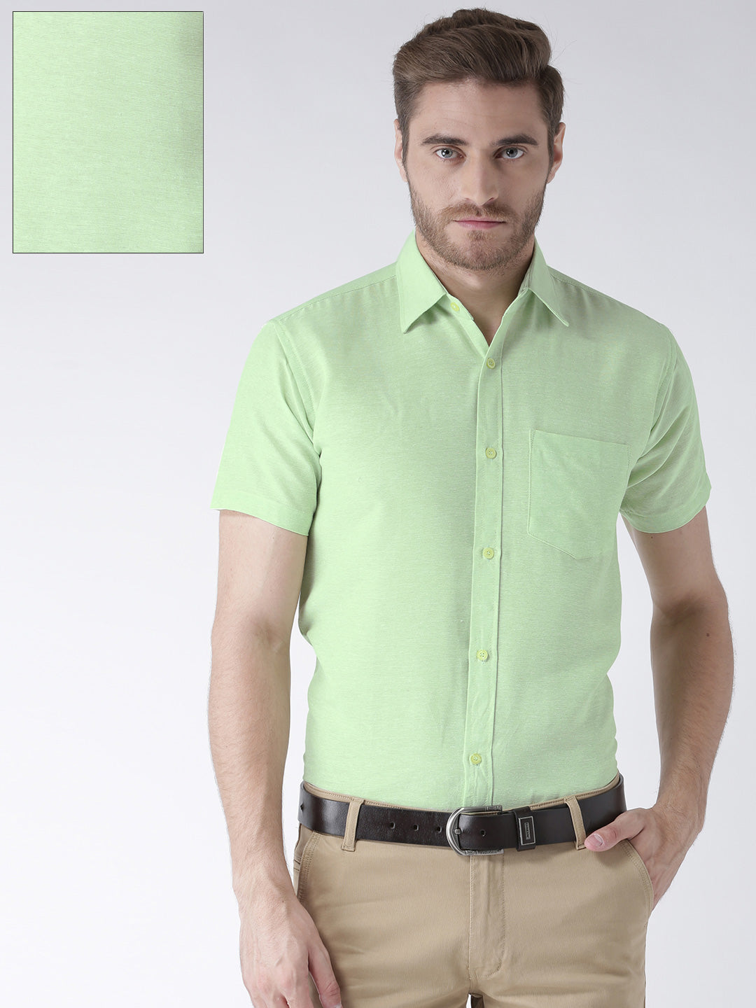 RIAG Green Men's Half Sleeves Solid Shirt | Grocsy