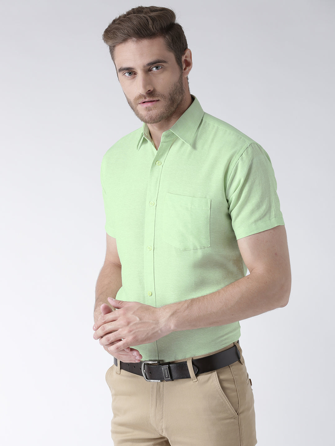RIAG Green Men's Half Sleeves Solid Shirt | Grocsy