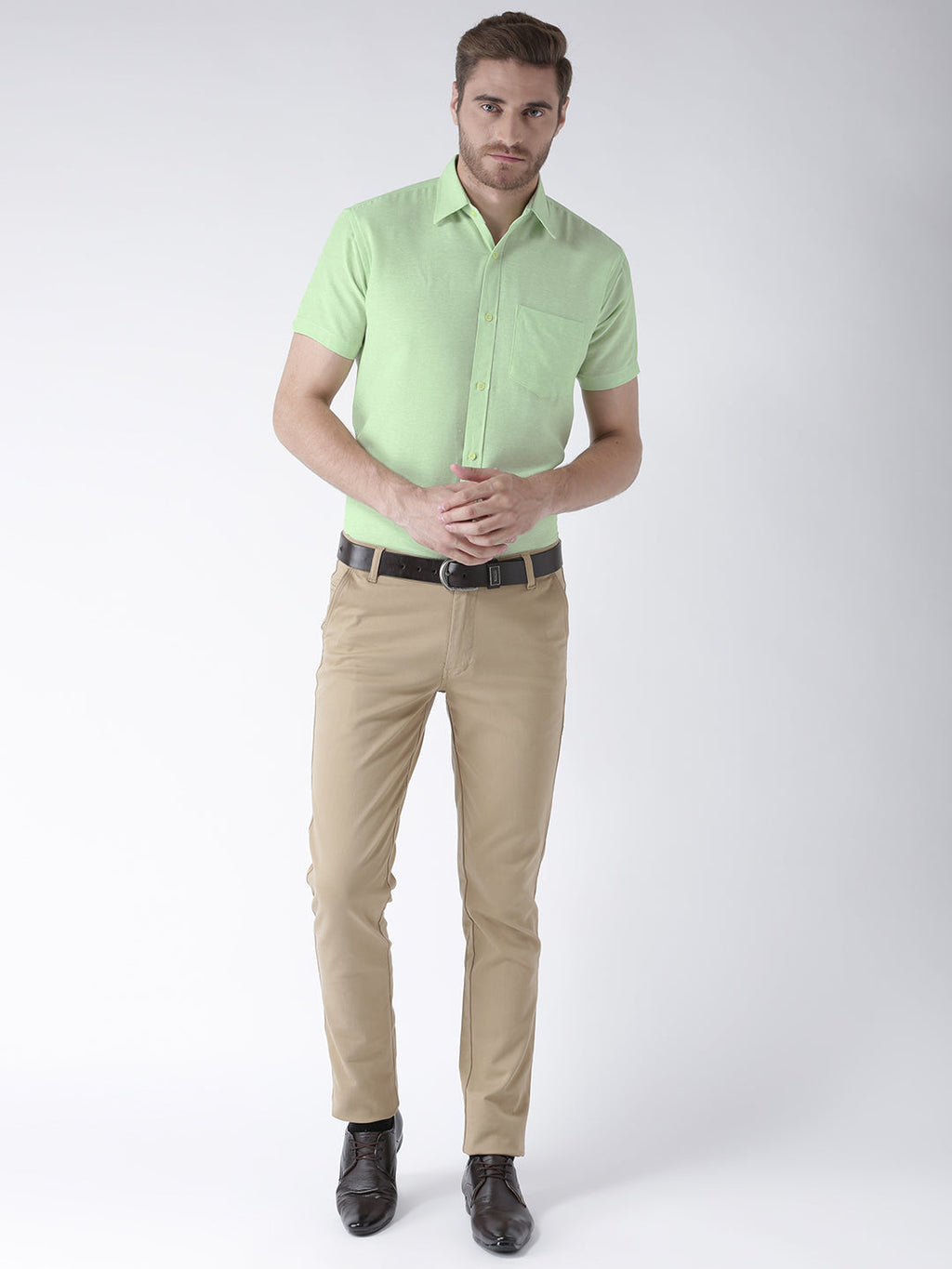 RIAG Green Men's Half Sleeves Solid Shirt | Grocsy