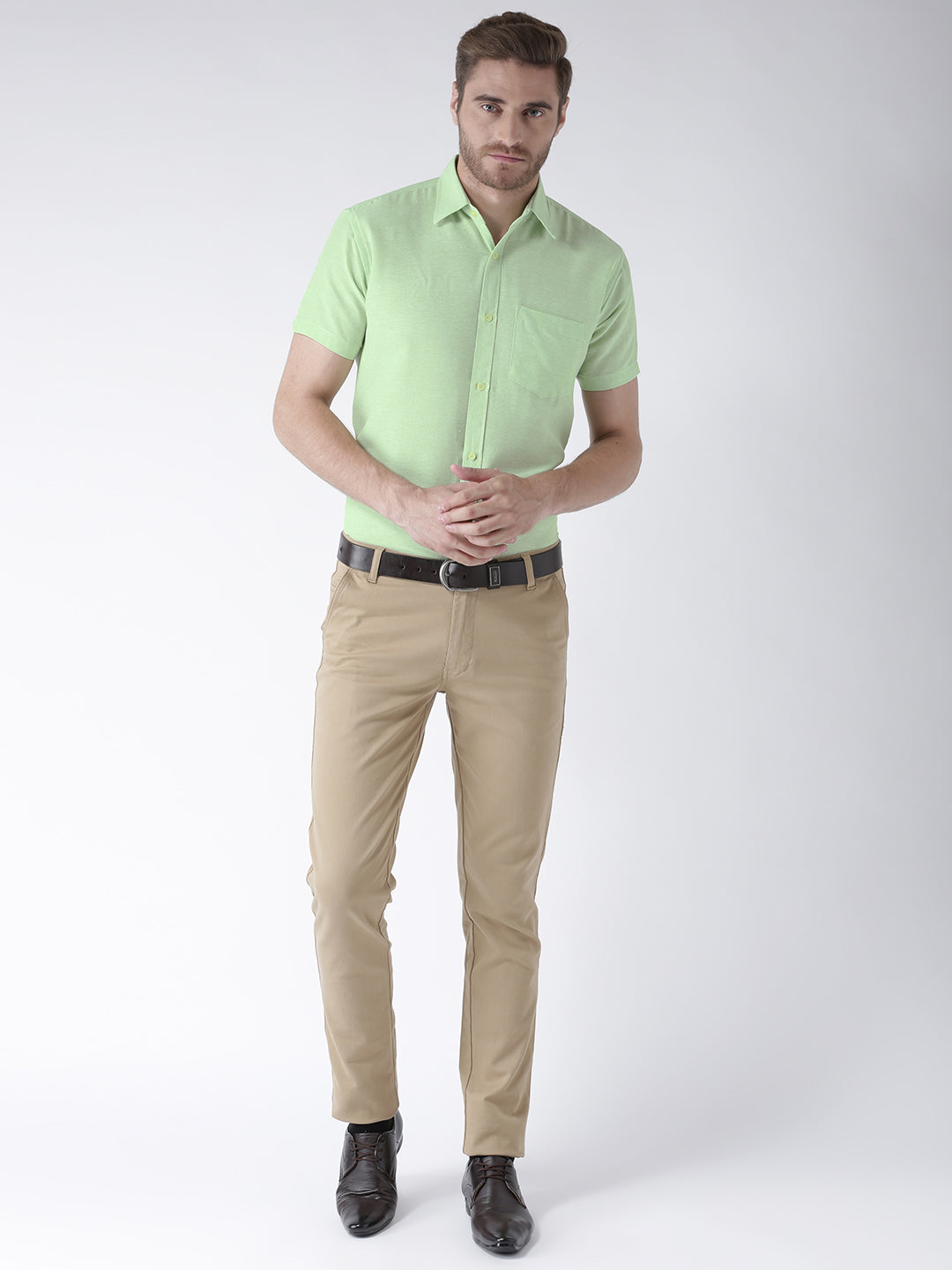 RIAG Green Men's Half Sleeves Solid Shirt | Grocsy