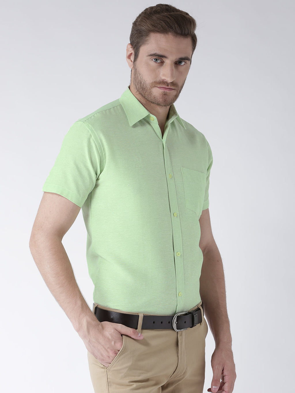 RIAG Green Men's Half Sleeves Solid Shirt | Grocsy
