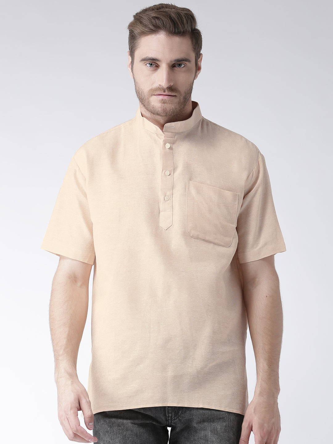 RIAG Men's Beige Cotton Short Ethnic Kurta | Grocsy