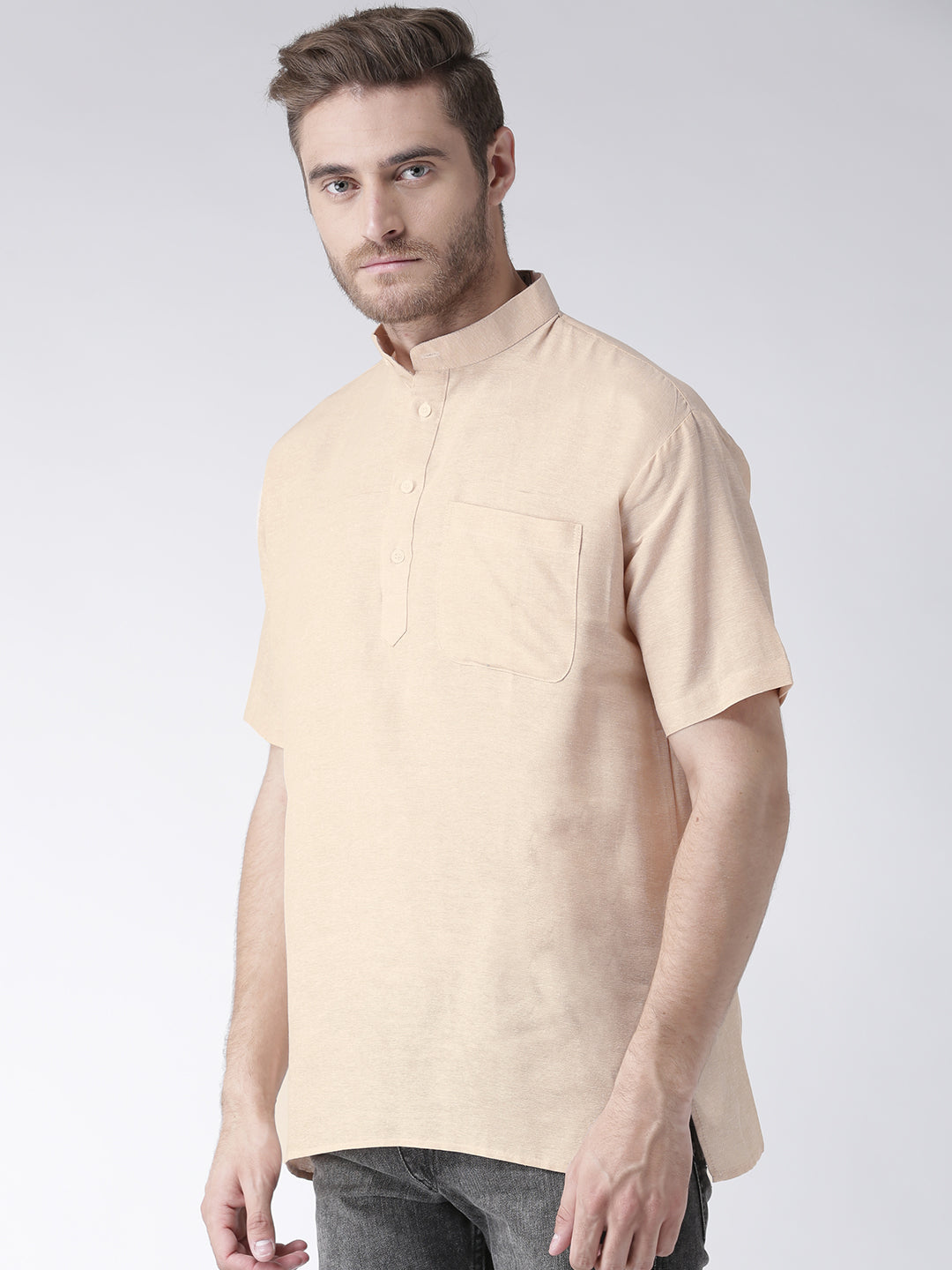 RIAG Men's Beige Cotton Short Ethnic Kurta | Grocsy