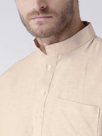 RIAG Men's Beige Cotton Short Ethnic Kurta | Grocsy