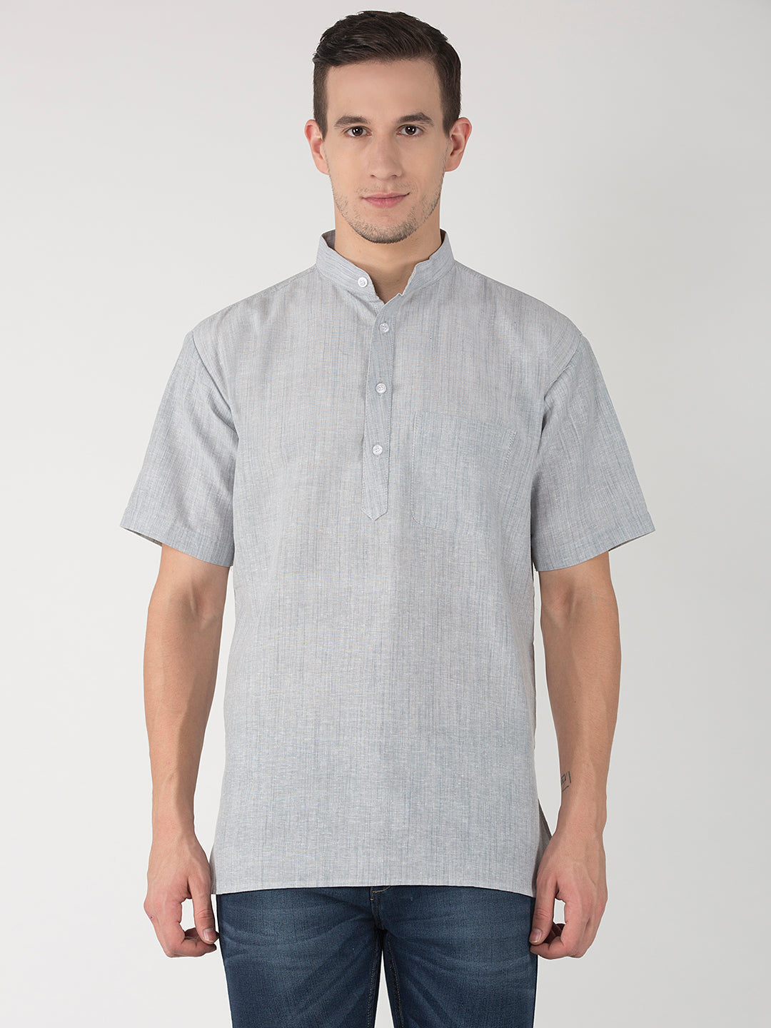 RIAG Men's Grey Cotton Short Ethnic Kurta | Grocsy