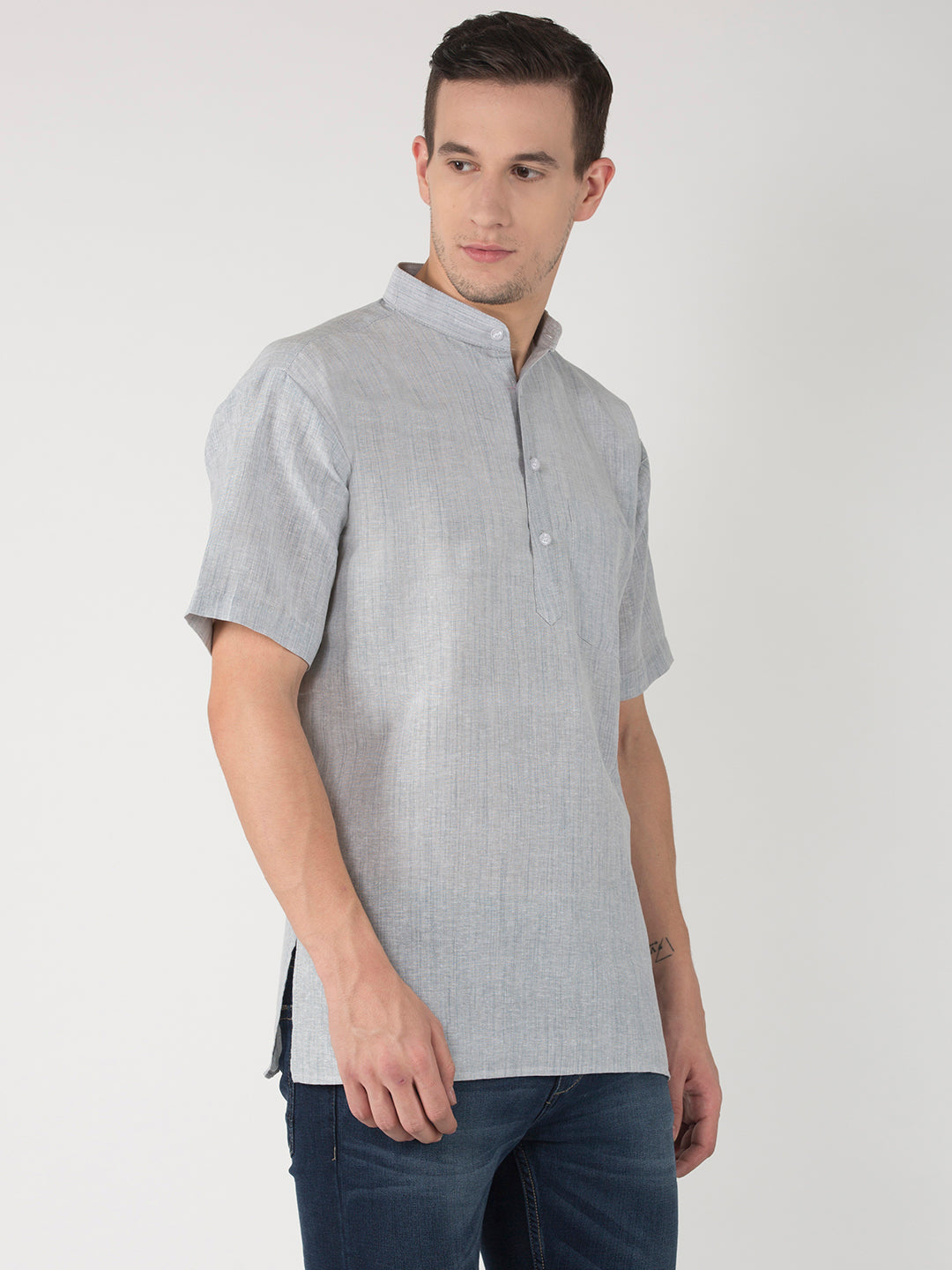 RIAG Men's Grey Cotton Short Ethnic Kurta | Grocsy