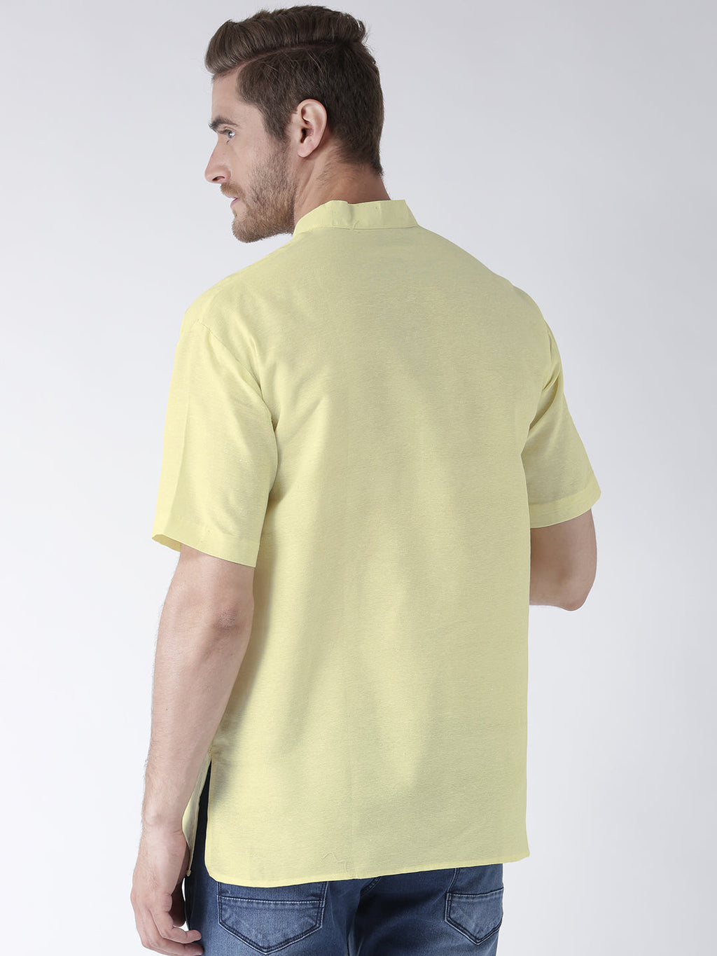 RIAG Men's Yellow Cotton Short Ethnic Kurta | Grocsy