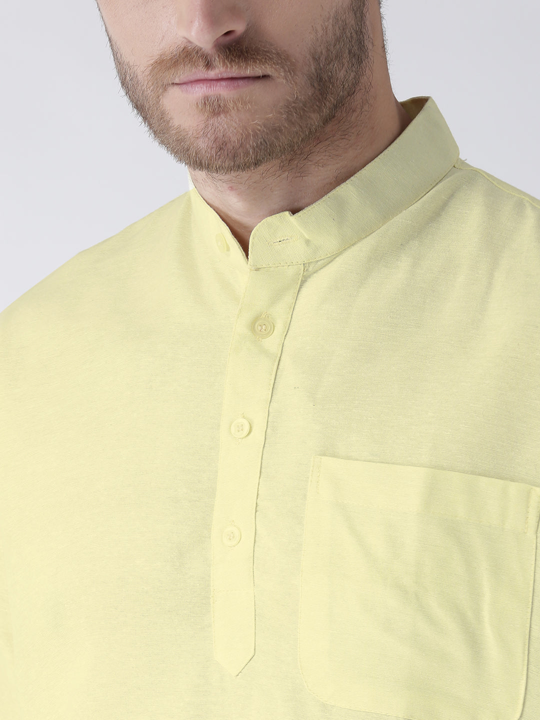 RIAG Men's Yellow Cotton Short Ethnic Kurta | Grocsy