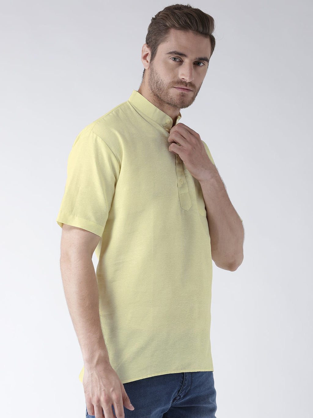 RIAG Men's Yellow Cotton Short Ethnic Kurta | Grocsy
