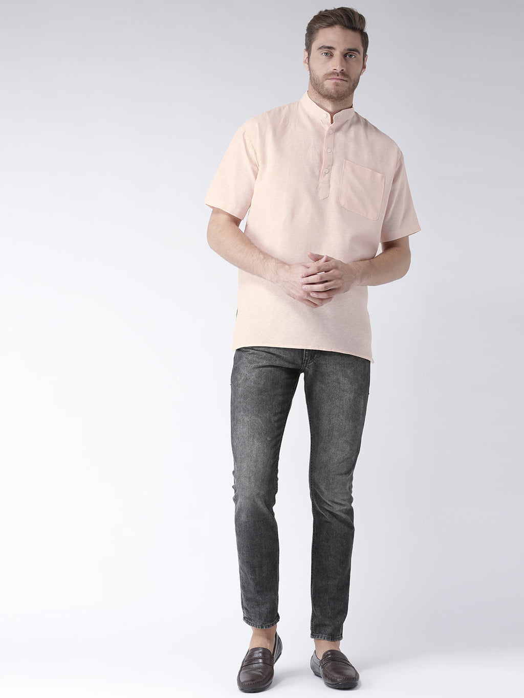 RIAG Men's Beige Cotton Short Ethnic Kurta | Grocsy