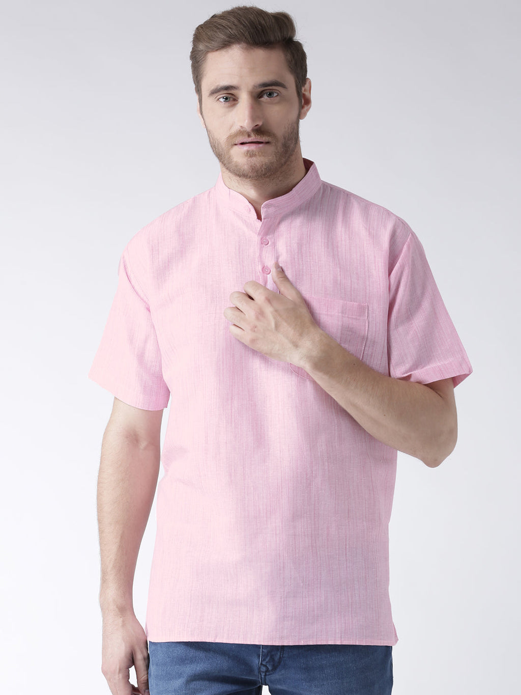 RIAG Men's Pink Cotton Short Ethnic Kurta | Grocsy