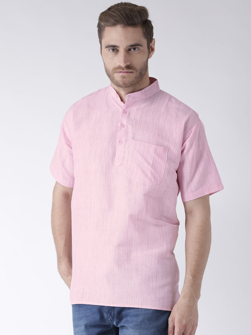 RIAG Men's Pink Cotton Short Ethnic Kurta | Grocsy