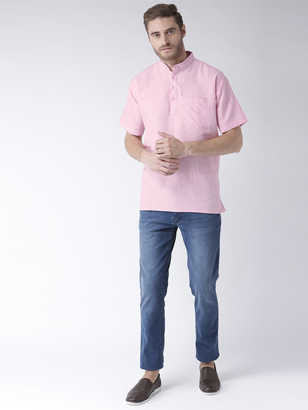 RIAG Men's Pink Cotton Short Ethnic Kurta | Grocsy
