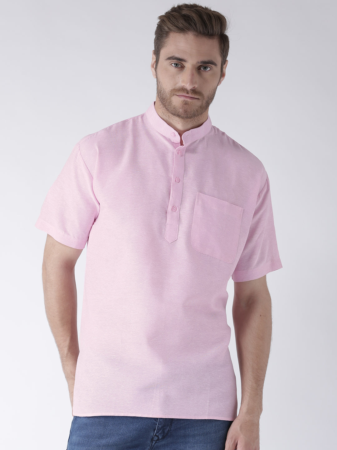 RIAG Men's Pink Cotton Short Ethnic Kurta | Grocsy