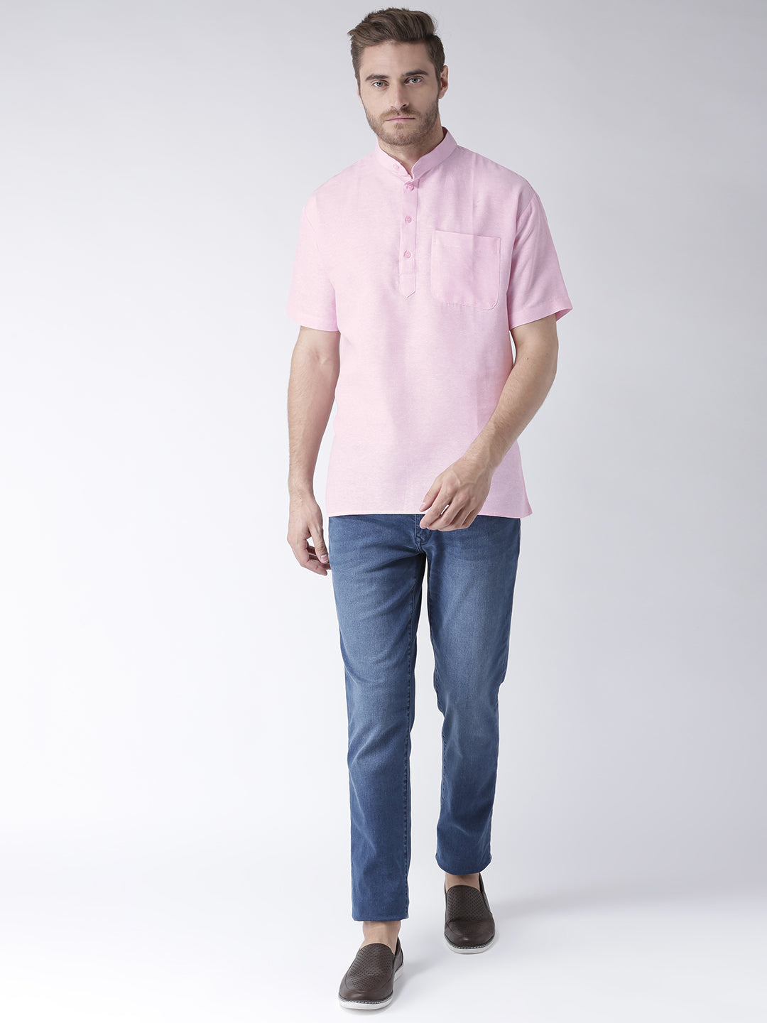 RIAG Men's Pink Cotton Short Ethnic Kurta | Grocsy