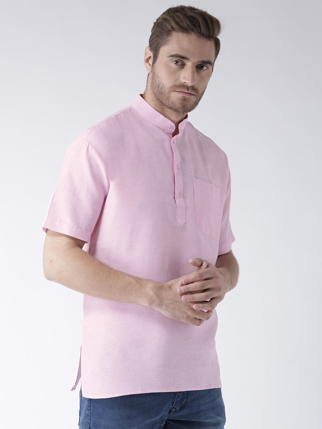 RIAG Men's Pink Cotton Short Ethnic Kurta | Grocsy