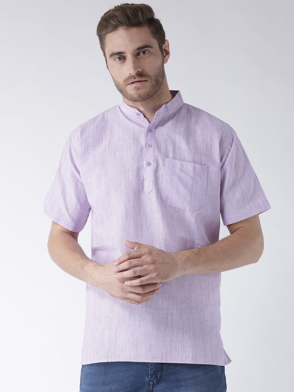 RIAG Men's Purple Cotton Short Ethnic Kurta | Grocsy