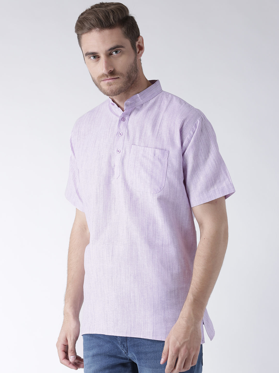 RIAG Men's Purple Cotton Short Ethnic Kurta | Grocsy