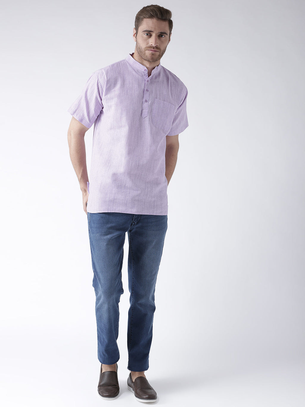 RIAG Men's Purple Cotton Short Ethnic Kurta | Grocsy