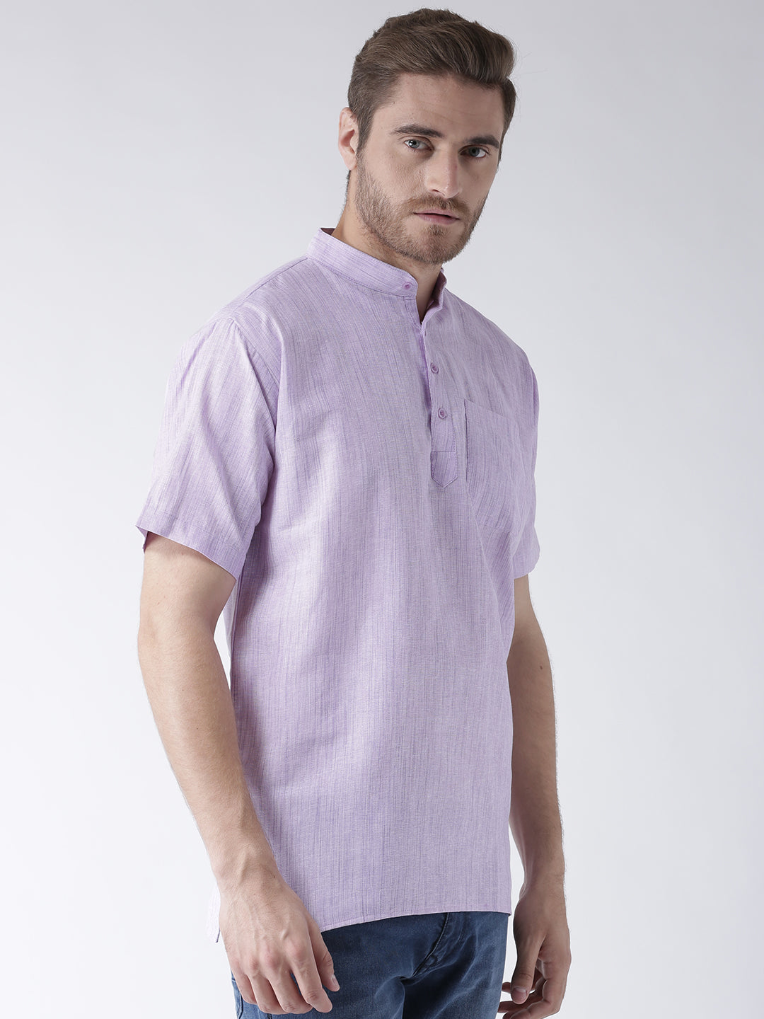 RIAG Men's Purple Cotton Short Ethnic Kurta | Grocsy