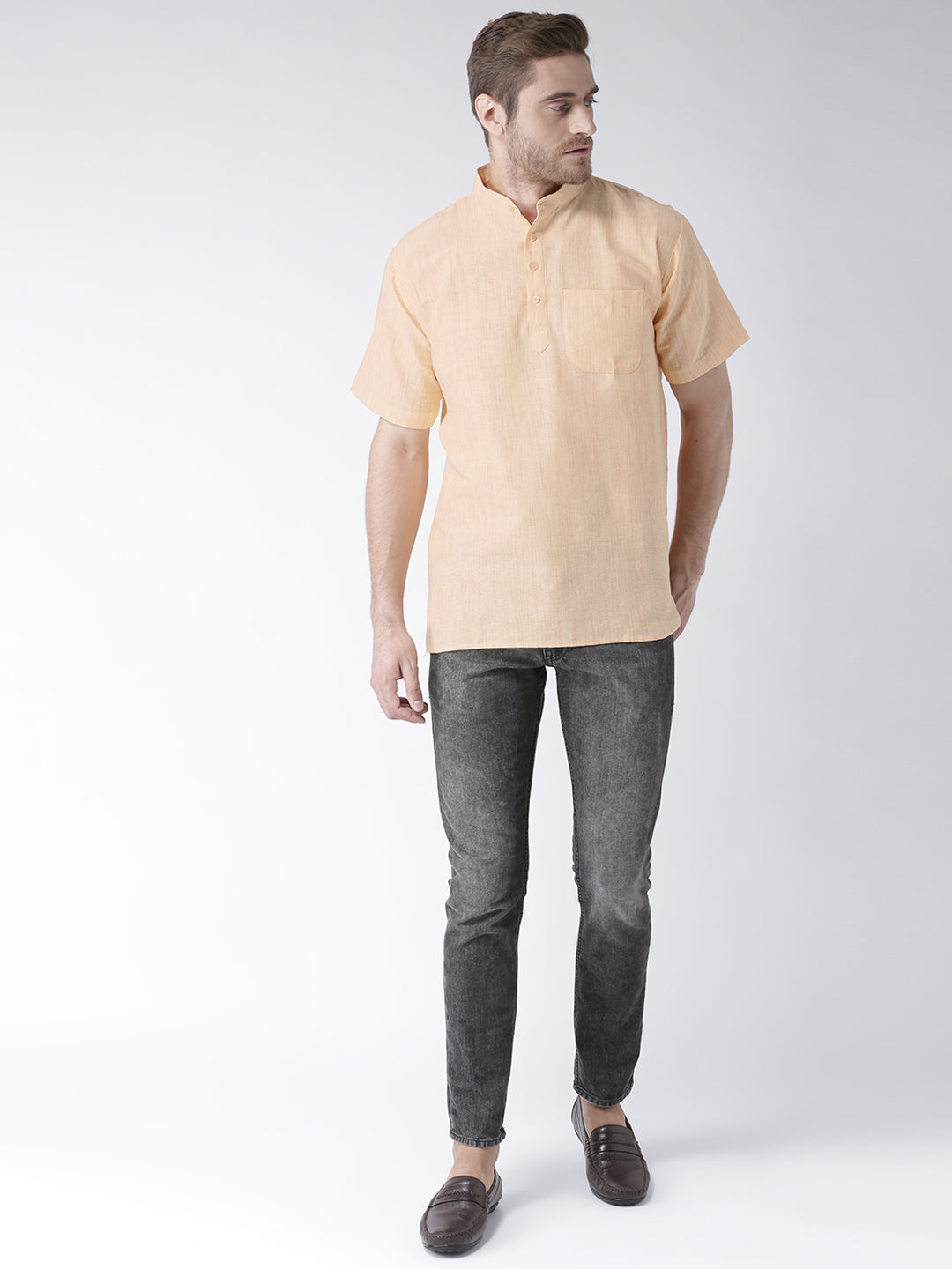 RIAG Men's Beige Cotton Short Ethnic Kurta | Grocsy