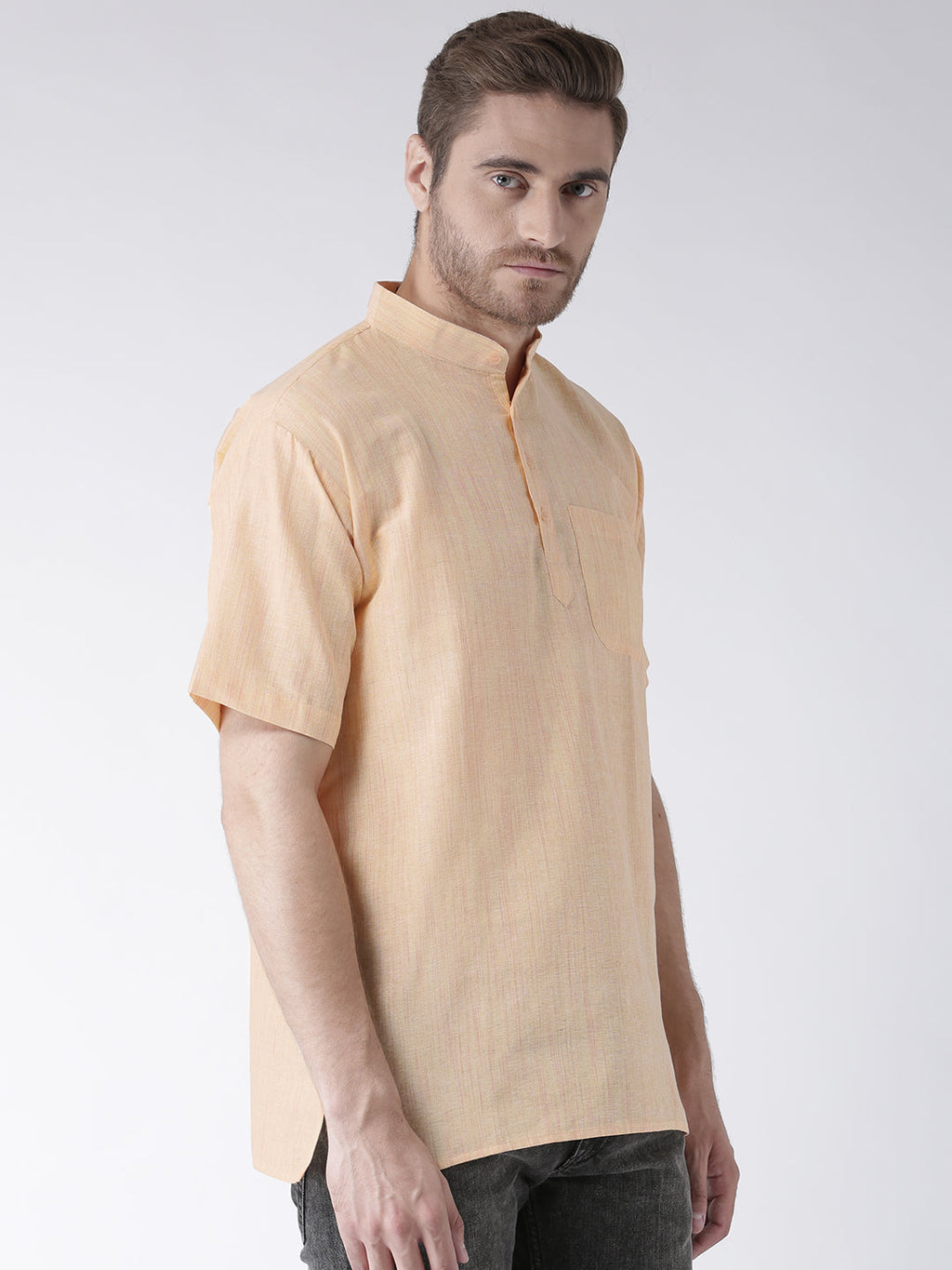 RIAG Men's Beige Cotton Short Ethnic Kurta | Grocsy
