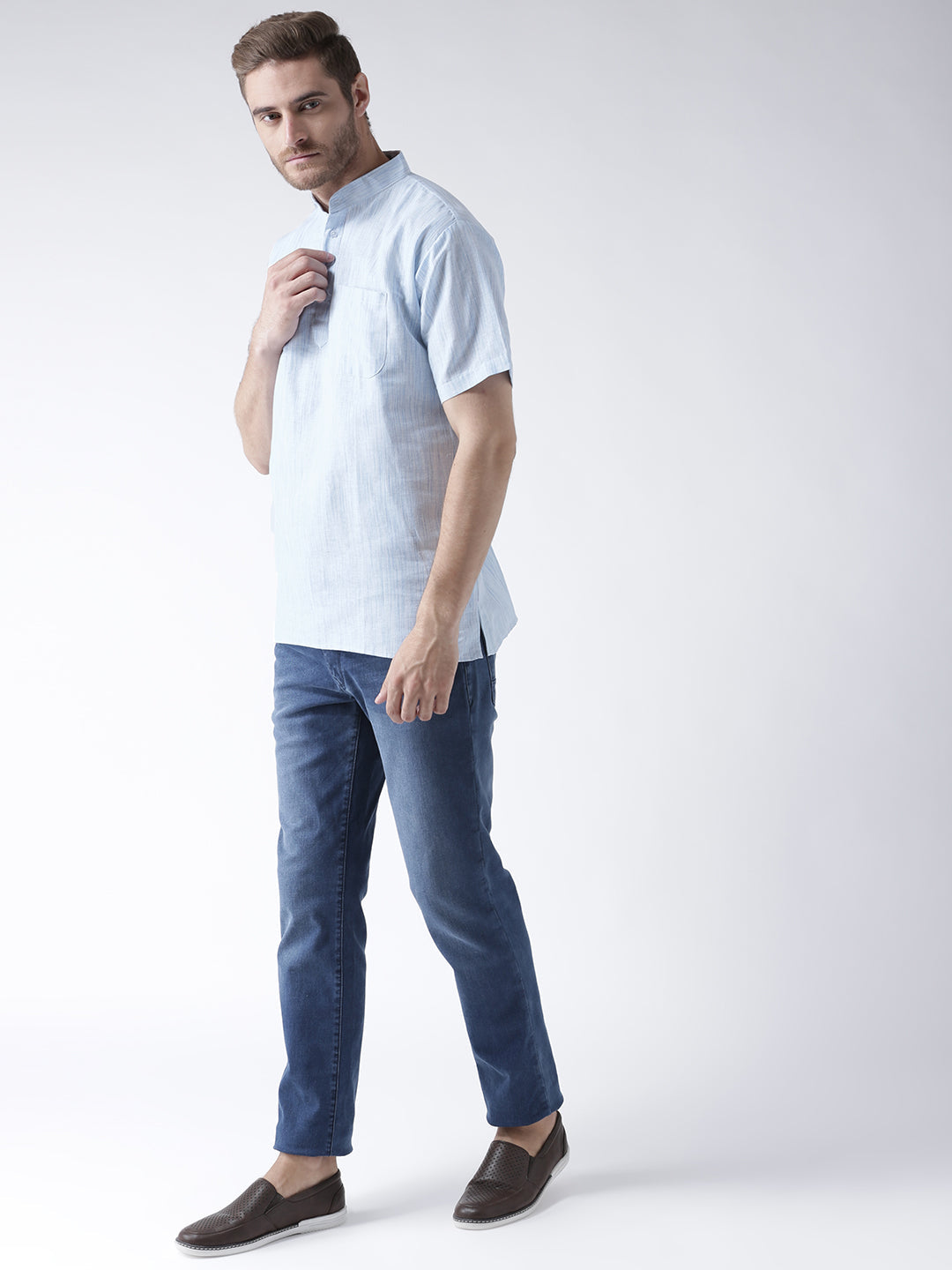 RIAG Men's Blue Cotton Short Ethnic Kurta | Grocsy