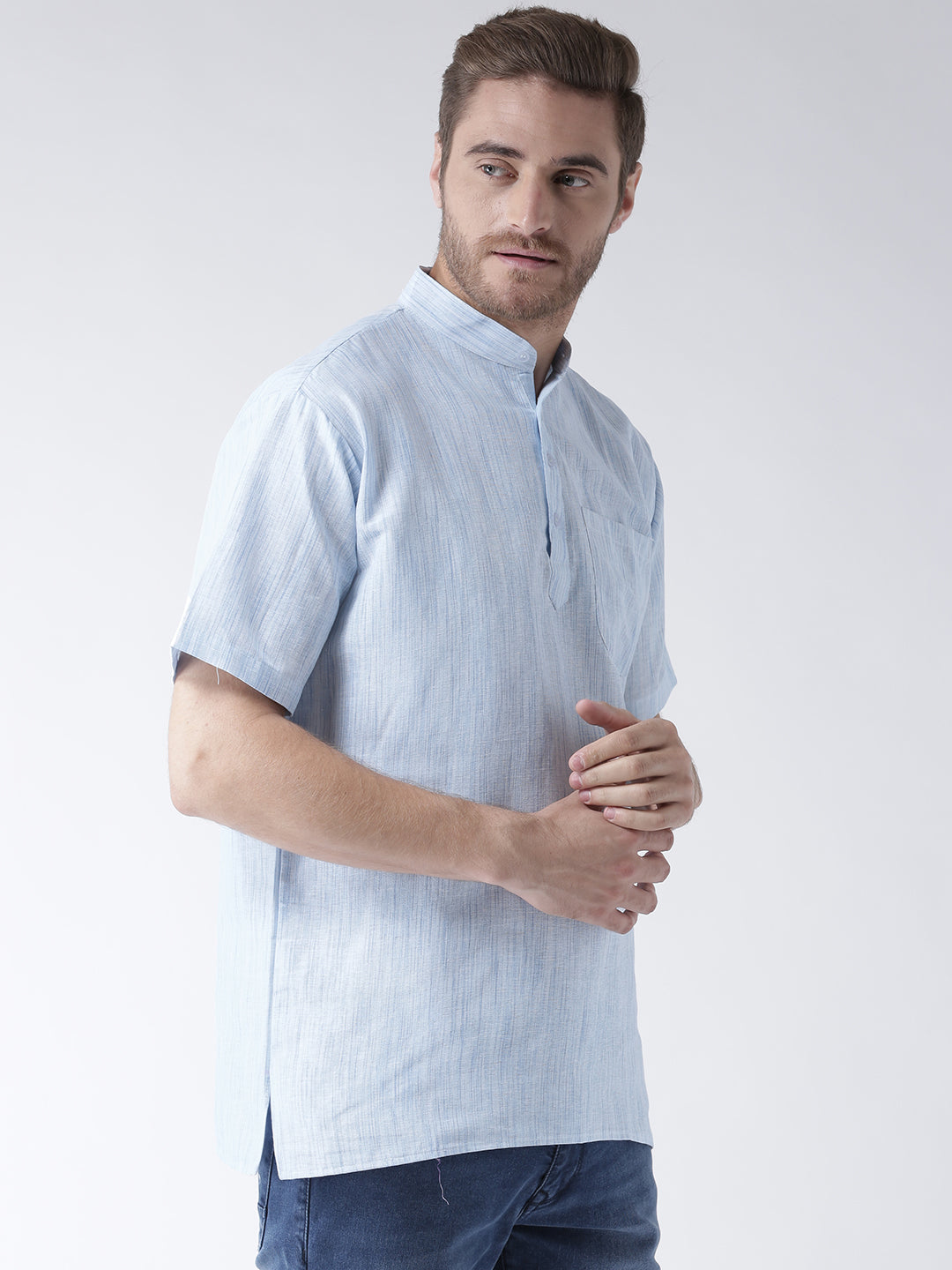 RIAG Men's Blue Cotton Short Ethnic Kurta | Grocsy