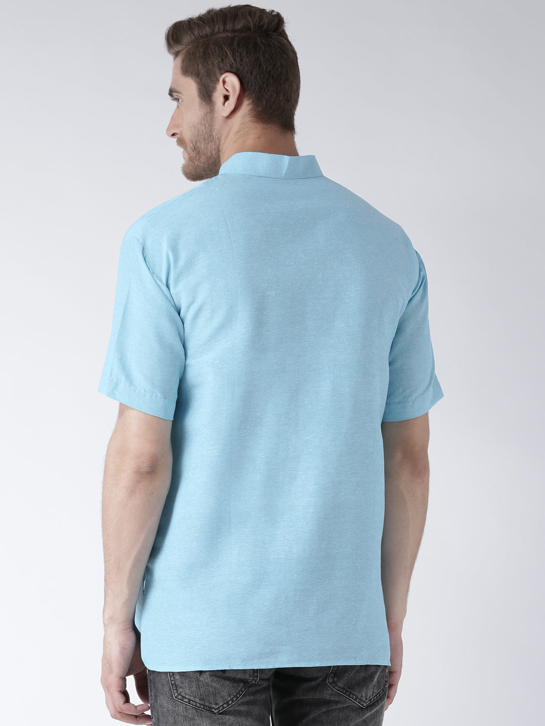 RIAG Men's Cotton Short Ethnic Kurta - Light Blue | Grocsy