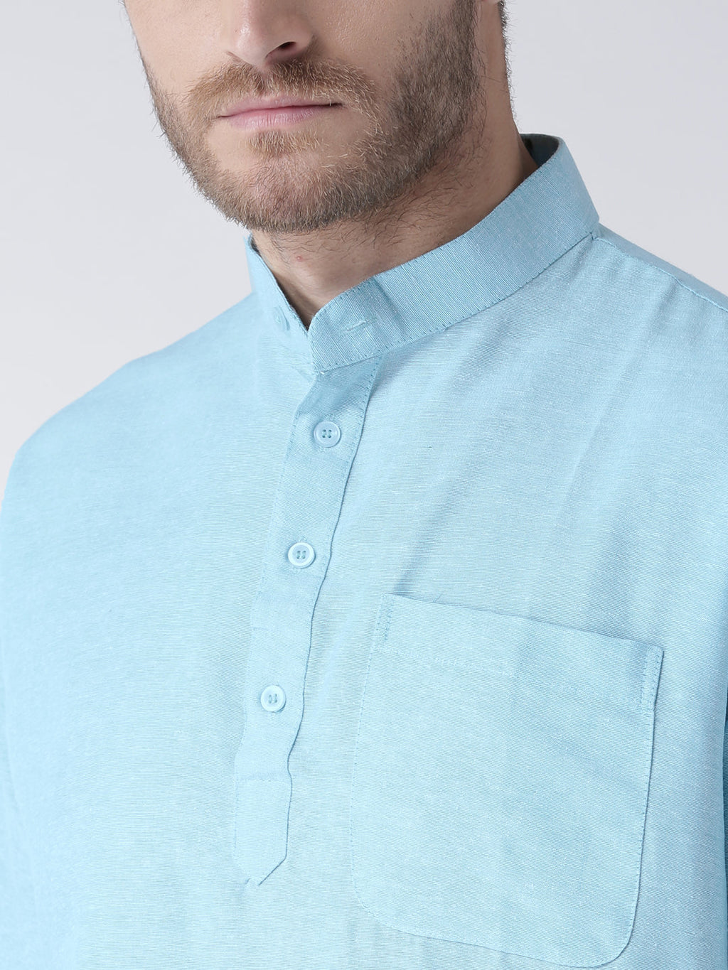 RIAG Men's Cotton Short Ethnic Kurta - Light Blue | Grocsy