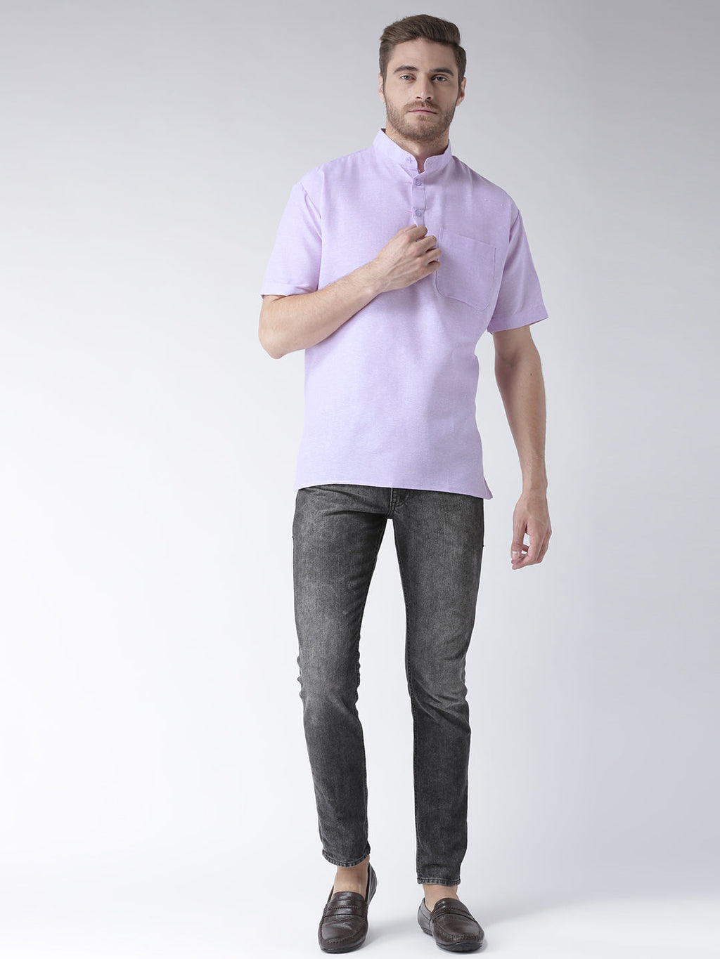 RIAG Men's Purple Cotton Short Ethnic Kurta | Grocsy