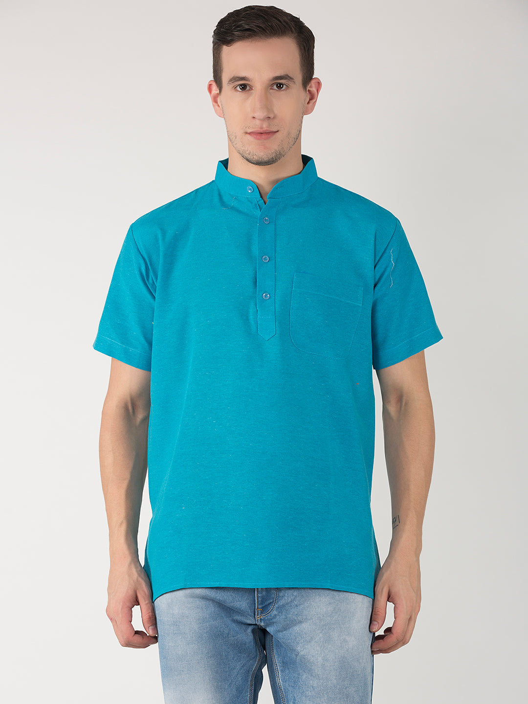 RIAG Men's Blue Cotton Short Ethnic Kurta | Grocsy