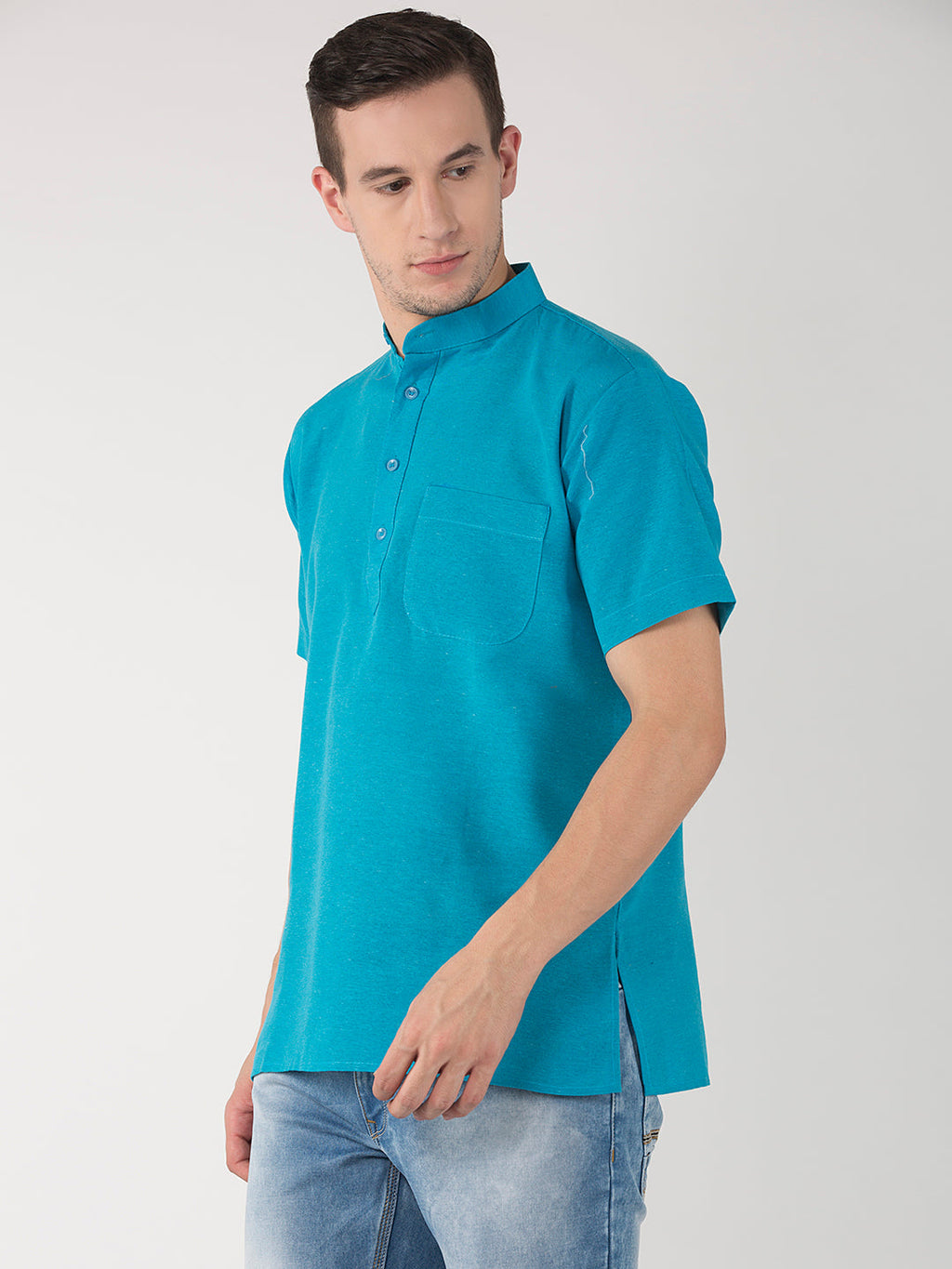 RIAG Men's Blue Cotton Short Ethnic Kurta | Grocsy