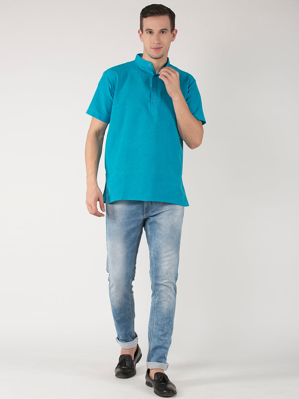 RIAG Men's Blue Cotton Short Ethnic Kurta | Grocsy