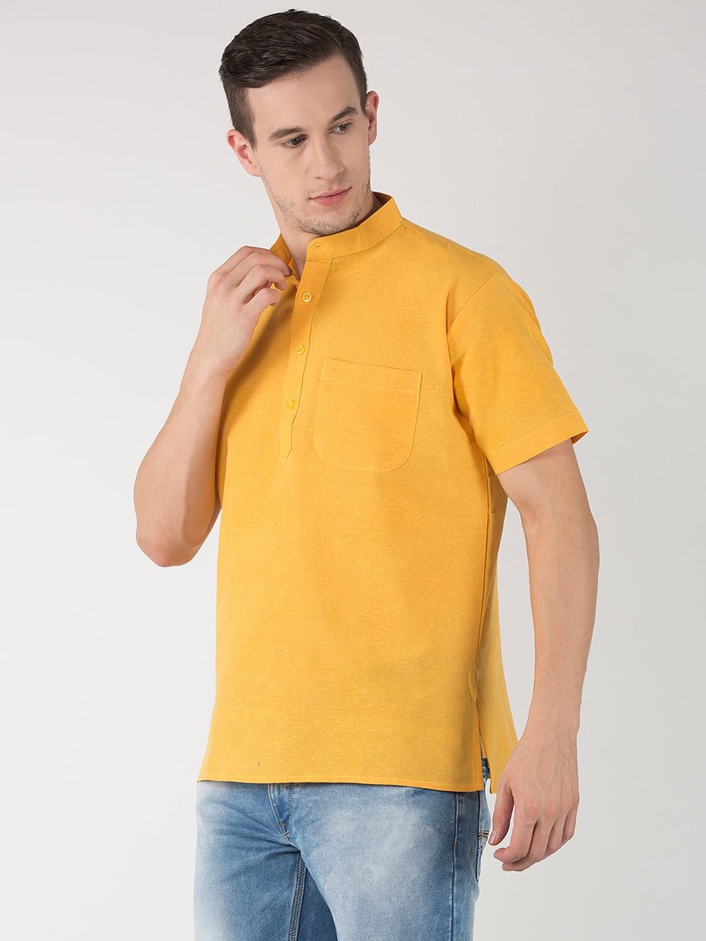 RIAG Men's Yellow Cotton Short Ethnic Kurta | Grocsy