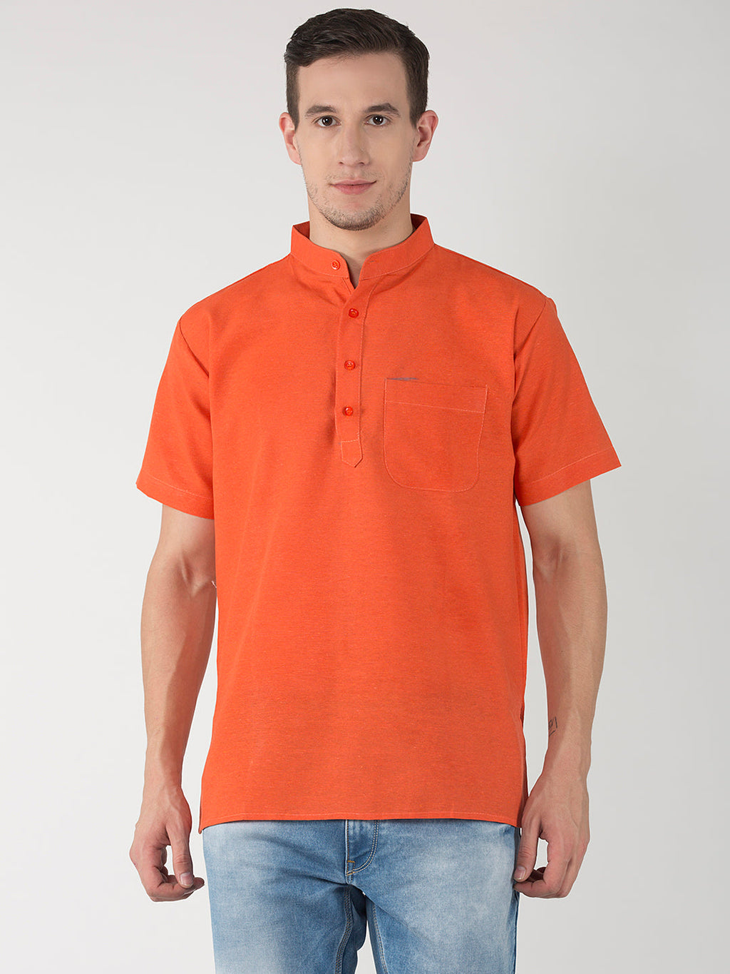 RIAG Men's Orange Cotton Short Ethnic Kurta | Grocsy