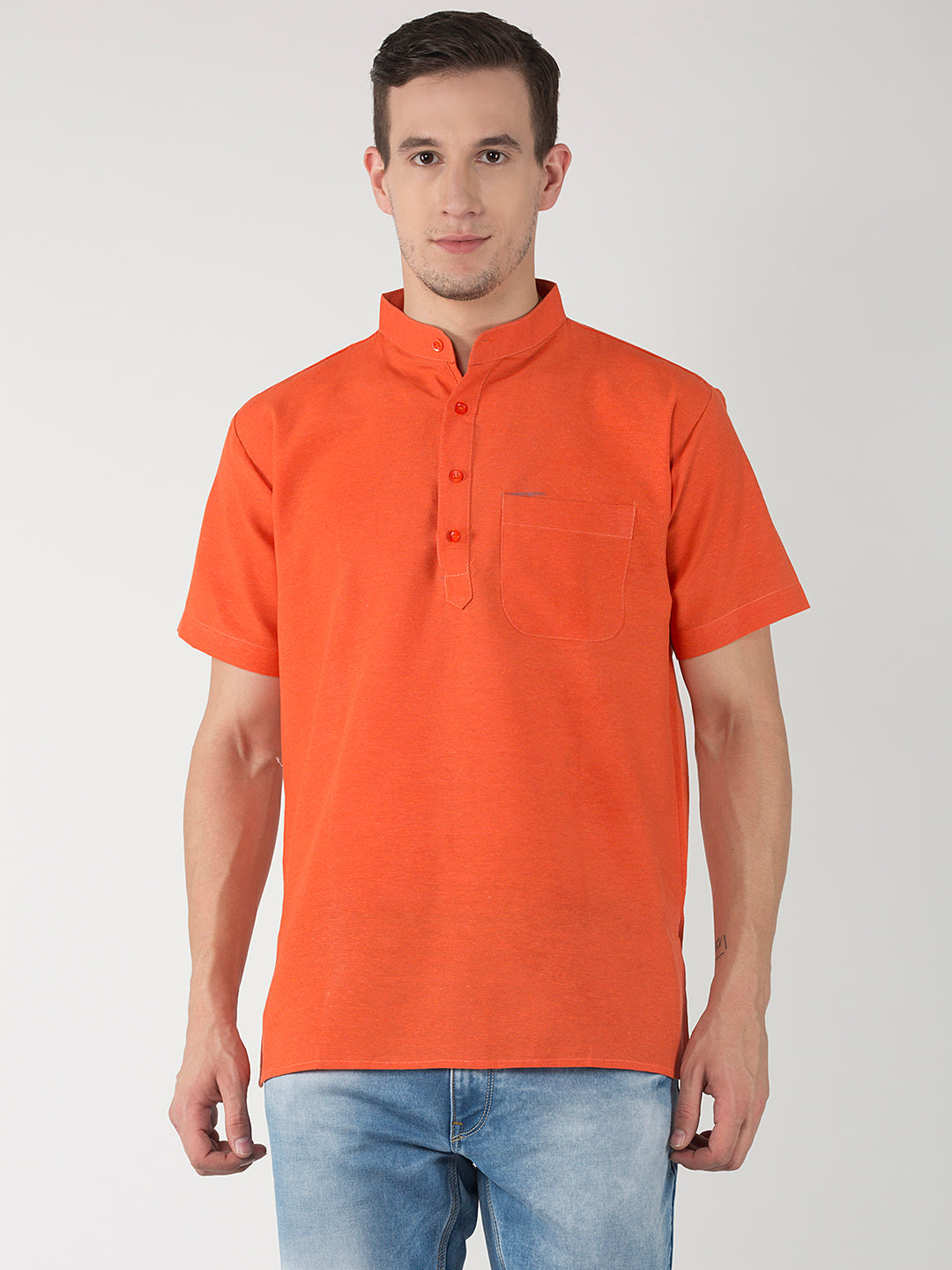 RIAG Men's Orange Cotton Short Ethnic Kurta | Grocsy