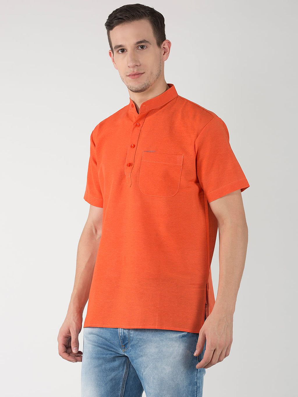 RIAG Men's Orange Cotton Short Ethnic Kurta | Grocsy