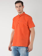 RIAG Men's Orange Cotton Short Ethnic Kurta | Grocsy