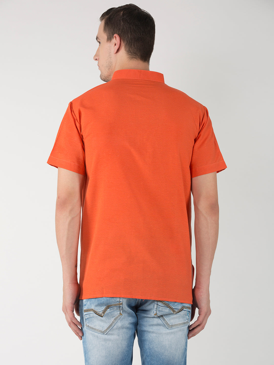 RIAG Men's Orange Cotton Short Ethnic Kurta | Grocsy