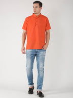 RIAG Men's Orange Cotton Short Ethnic Kurta | Grocsy