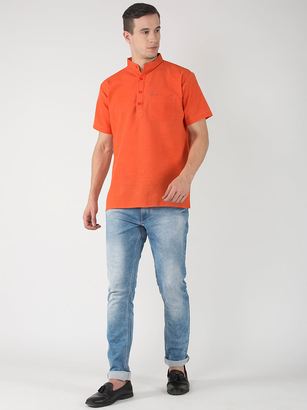 RIAG Men's Orange Cotton Short Ethnic Kurta | Grocsy
