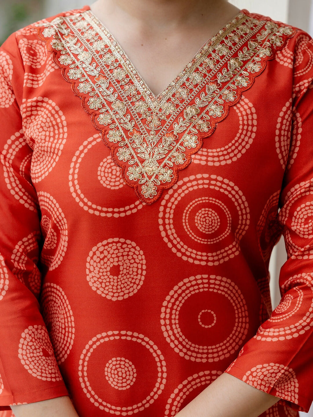 The52 Orange Women's Gorgeous Rayon Embroidered Straight Kurta with Pant And Dupatta Set | Grocsy