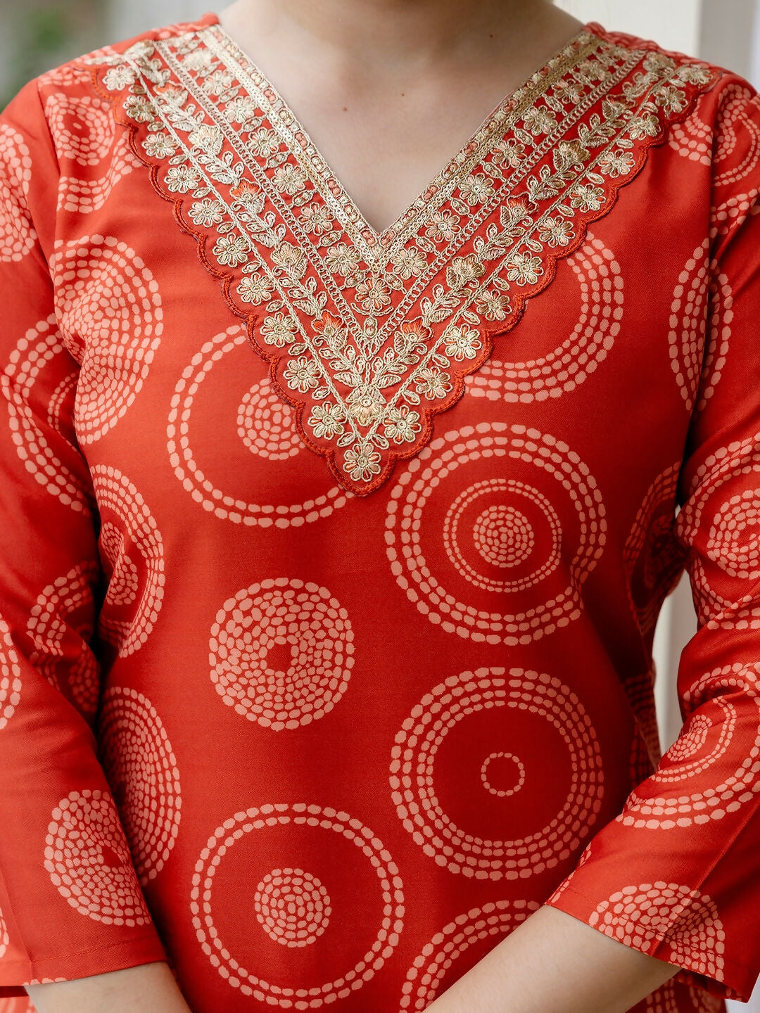 The52 Orange Women's Gorgeous Rayon Embroidered Straight Kurta with Pant And Dupatta Set | Grocsy