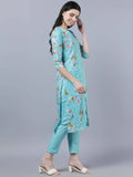 Myshka Women Blue Yellow Printed Kurta with Trousers | Grocsy