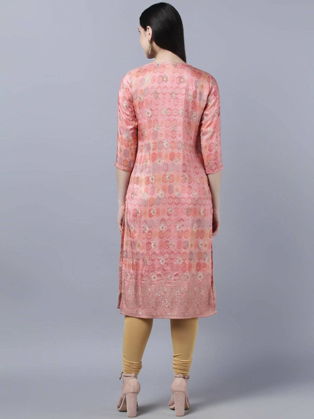 Myshka Stylish Pink 3/4 Sleeve Women's Kurta | Grocsy