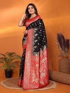 Joban Fashion Banarasi Black Woven Soft Silk Saree | Grocsy