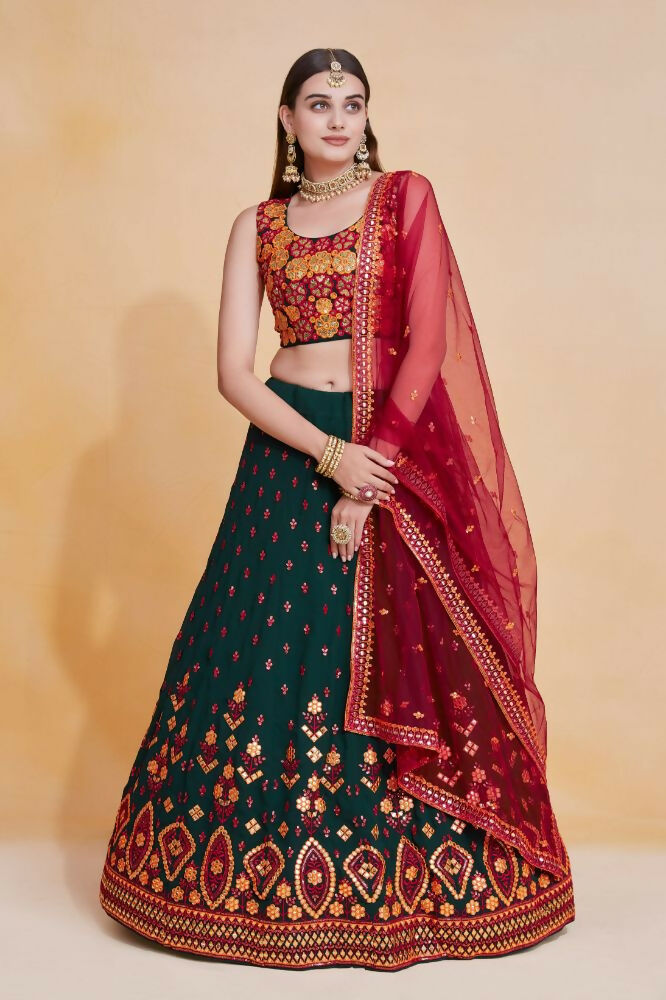 Green Georgette Sequence Embroidery Work Lehenga Choli - Jihu Culture | Grocsy