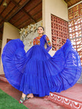 Prazu Fashion Blue Georgette Bandhani Print Work With Kutchi Patch-Work Navaratri Gown | Grocsy