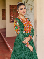 Prazu Fashion Green Georgette Bandhani Print Work With Kutchi Patch-Work Navaratri Gown | Grocsy